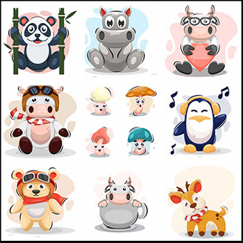 12款可爱卡通小动物吉祥物矢量插画