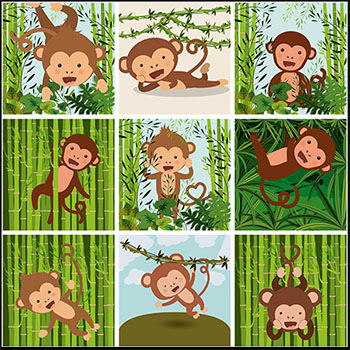 10款在竹林里玩耍的可爱猴子第一素材网矢量插图精选