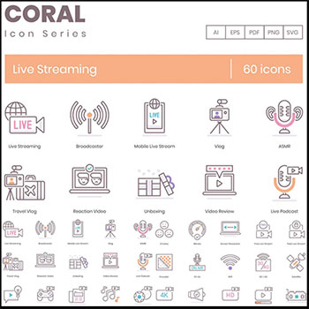 60个流媒体直播视频SVG/PNG免抠/第一素材网矢量图标精选