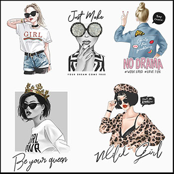 戴太阳镜的时尚女孩第一素材网矢量插图精选