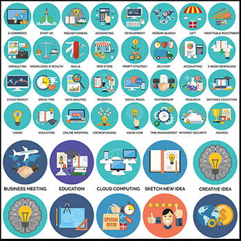 7套旅游金融科技学习矢量扁平化ICONS图标