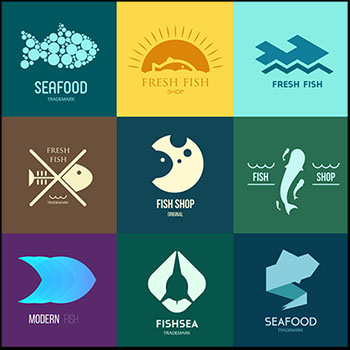 9款海鲜海鱼第一素材网矢量图标精选标志