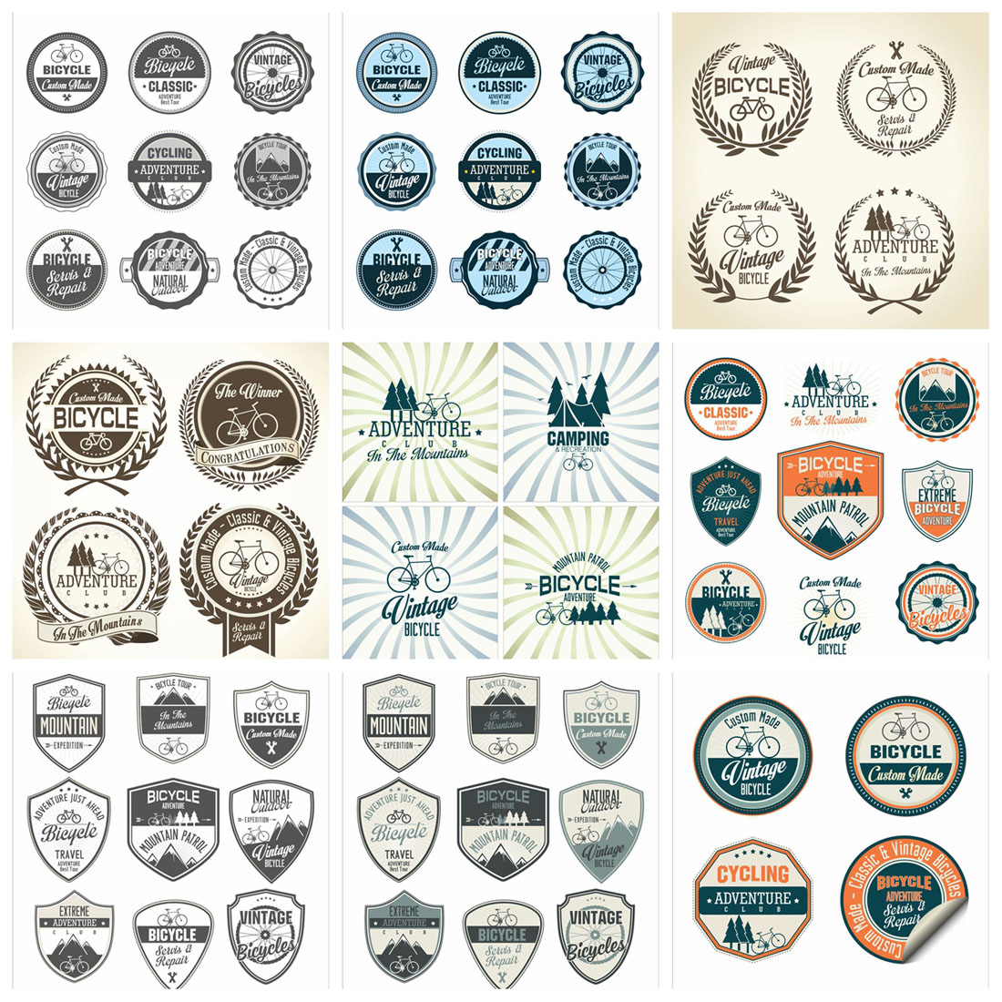 13款盾牌和圆形自行车旅游渡假复古标签素材