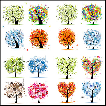 10套四季水彩卡通大树第一素材网矢量插图精选