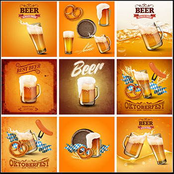 10款啤酒节倒满啤酒的杯子第一素材网矢量插图精选