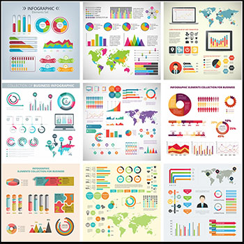11款饼图柱形图地图版块矢量PPT信息图表