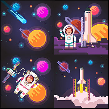 卡通宇航员火箭太空科学创意矢量插画