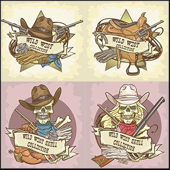 骷髅牛仔卡通第一素材网矢量插图精选