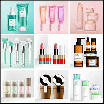 9款女性化妆工具和护肤品化妆品第一素材网矢量插图精选