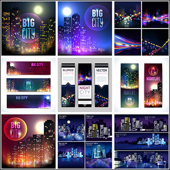 大城市夜景霓虹灯朦胧街道背景横幅第一素材网矢量素材精选