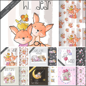 9款可爱卡通动物无缝背景第一素材网矢量素材精选