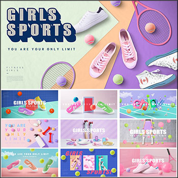 12款女生运动鞋帆布鞋电商打折促销活动横幅海报第一素材网矢量素材精选