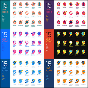 6种颜色大脑思考分析概念图标PNG/SVG/EPS第一素材网矢量素材精选