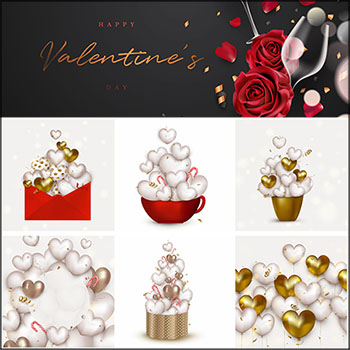 8款情人节白色爱心气球请柬海报背景插图素材