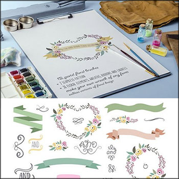 12款花卉横幅花边图案矢量AI笔刷