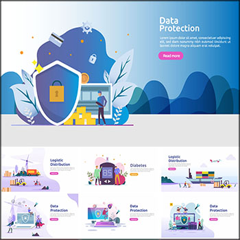8款互联网安全数据保护APP网页UI第一素材网矢量插图精选