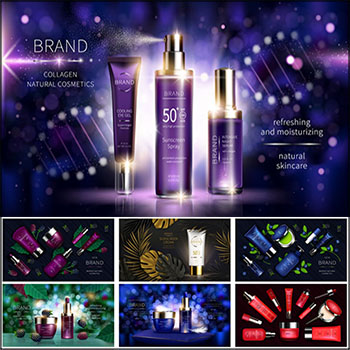 9款绿色植物背景水果化妆品护肤品展示海报第一素材网矢量素材精选