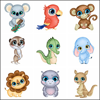 9款可爱卡通水彩动物第一素材网矢量插图精选