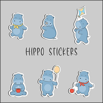 6款可爱卡通河马动物贴纸第一素材网矢量素材精选