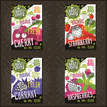 5款彩色素描水果标签海报第一素材网矢量模板精选