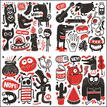 5套有趣的涂鸦怪物矢量插画集