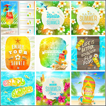 夏季热带花卉水彩横幅海报插图第一素材网矢量素材精选