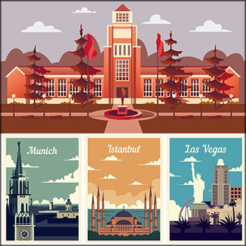 世界旅游城市建筑第一素材网矢量插图精选