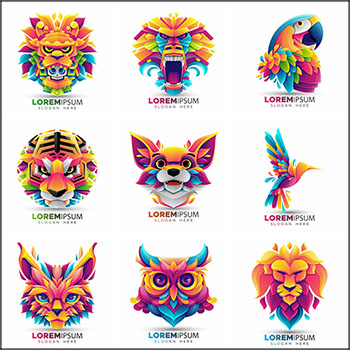10款扁平化动物LOGO标志T恤印染图案第一素材网矢量素材精选