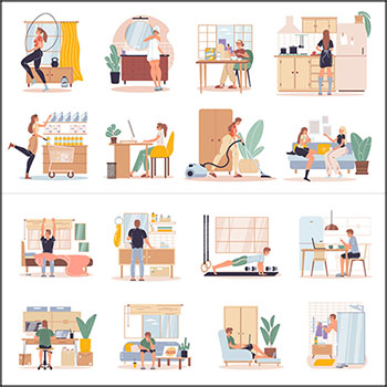 7套家居办公户外活动卫生打扫学习等第一素材网矢量插图精选