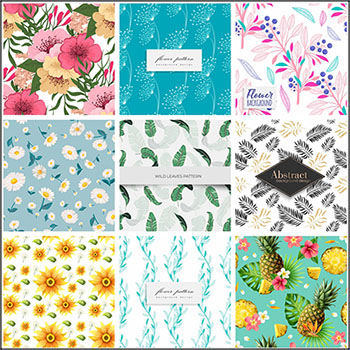 9款花卉树叶菠萝无缝背景第一素材网矢量素材精选