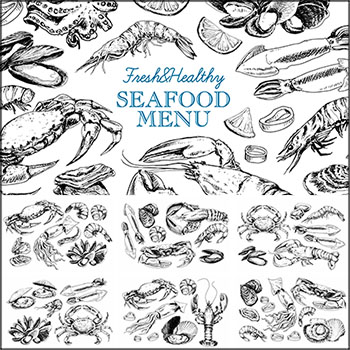 8套海鲜菜单素描风格插图第一素材网矢量素材精选