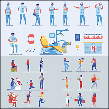 8套运动员工人医生等职业卡通人物插图