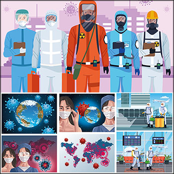 戴口罩机场消杀2019新冠病毒和人员隔离第一素材网矢量插图精选