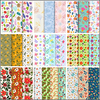 9款昆虫和小花小草无缝背景第一素材网矢量素材精选