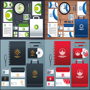 7套不同颜色的办公用品样机模型