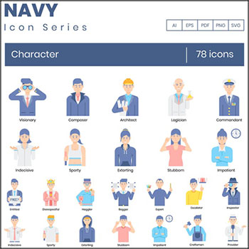 78个多个职业行业的男性和女性人物第一素材网矢量图标精选
