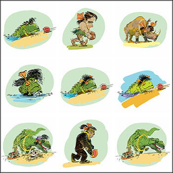 有趣的原始人图片和恐龙动物第一素材网矢量插图精选