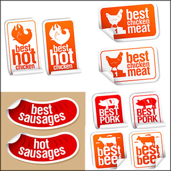 8套鸡肉牛肉猪肉和热狗食物贴纸标签第一素材网矢量素材精选