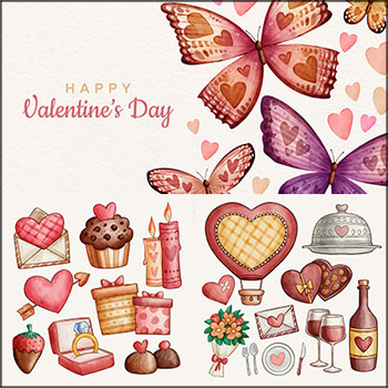 8套情人节快乐浪漫装饰水彩元素背景第一素材网矢量素材精选