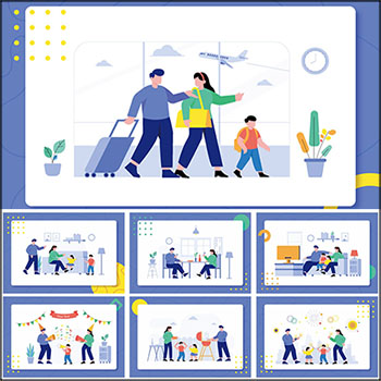 家庭聚餐家庭亲子交流活动新年庆祝网站APP第一素材网矢量插图精选