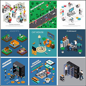 办公居家运动室外运动机器维修金融2.5D等距第一素材网矢量插图精选