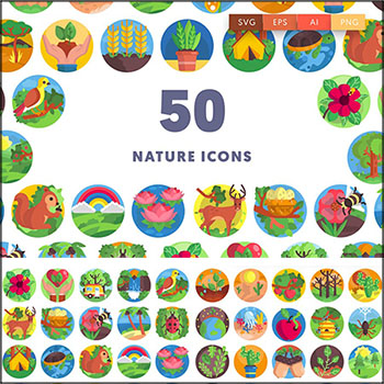 大自然绿色植物昆虫等圆形ICONS图标第一素材网矢量素材精选