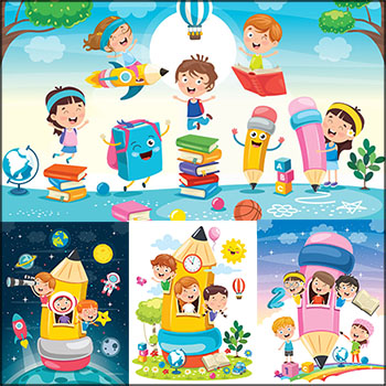 可爱卡通儿童学习教育读书第一素材网矢量插图精选