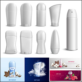 6套洗发水沐浴露瓶子样机和横幅广告模板插图