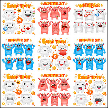 20套水卡通怪物拟人化表情第一素材网矢量插图精选