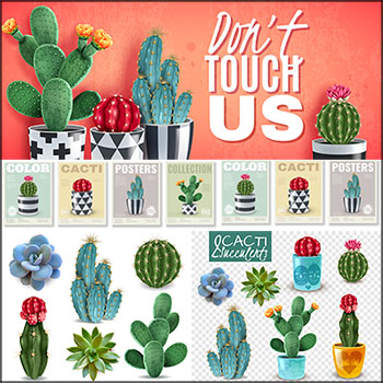 7套开花的仙人掌多肉植物第一素材网矢量插图精选