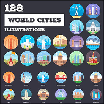 125+世界主要城市剪影矢量图形打包下载