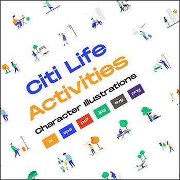 一套城市生活活动矢量插画素材打包下载