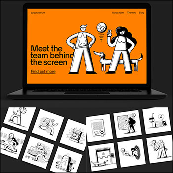 实验室-技术人员黑白风格UI插图第一素材网矢量素材精选