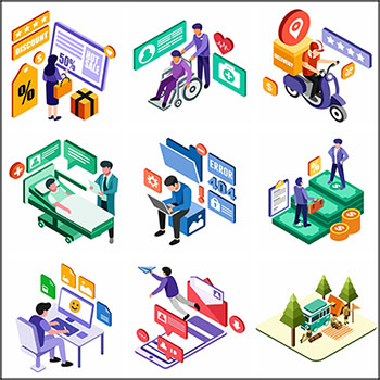 11款网上购物促销打折在线办公医疗护理2.5D等距插图